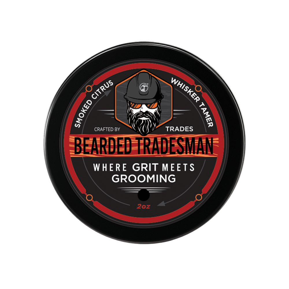 Bearded Tradesman grooming product container with branding on a white background