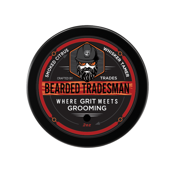 Bearded Tradesman grooming product container with branding on a white background